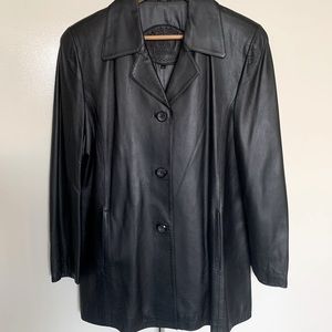 100% Leather Button Down Long Sleeve Jacket